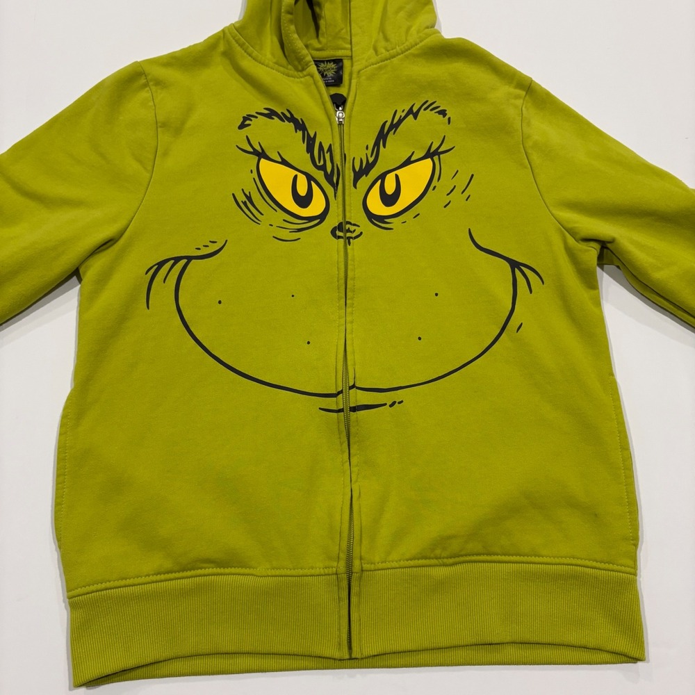 Dr Seuss The Grinch Full Zip Hoodie Lime Green Kids XL 14/16 Max the Dog Graphic